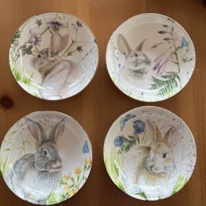 Williams Sonoma Floral Meadow Bunny Set Of 4 Bowls Easter Spring Rabbit